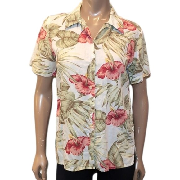 Vintage Lemon Grass Hawaiian Shirt Linen Cotton Short Sleeve Top - Picture 1 of 9